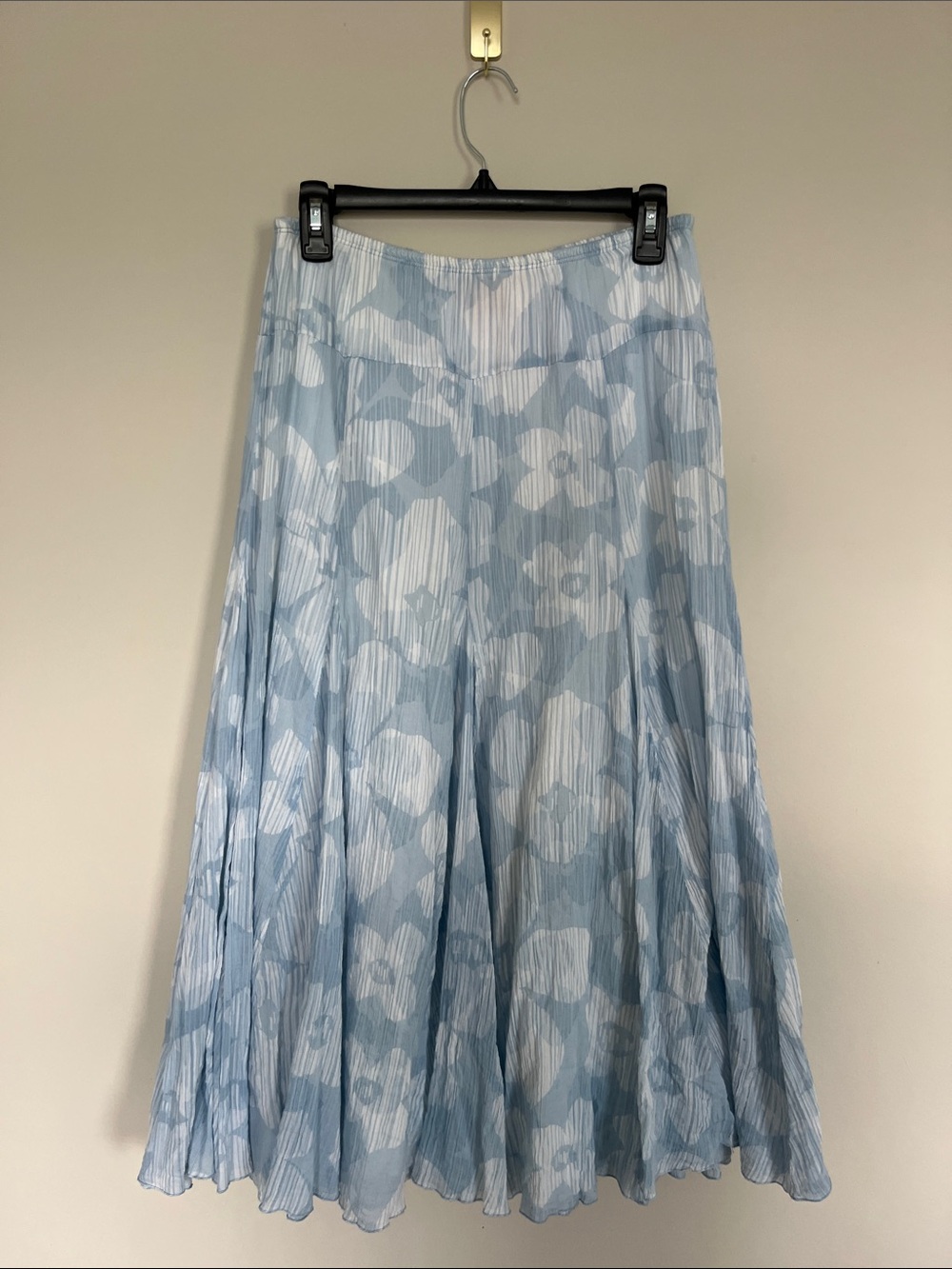 Ruby Rd. 100% Cotton Light Blue & White Floral Pleated A-Line Skirt